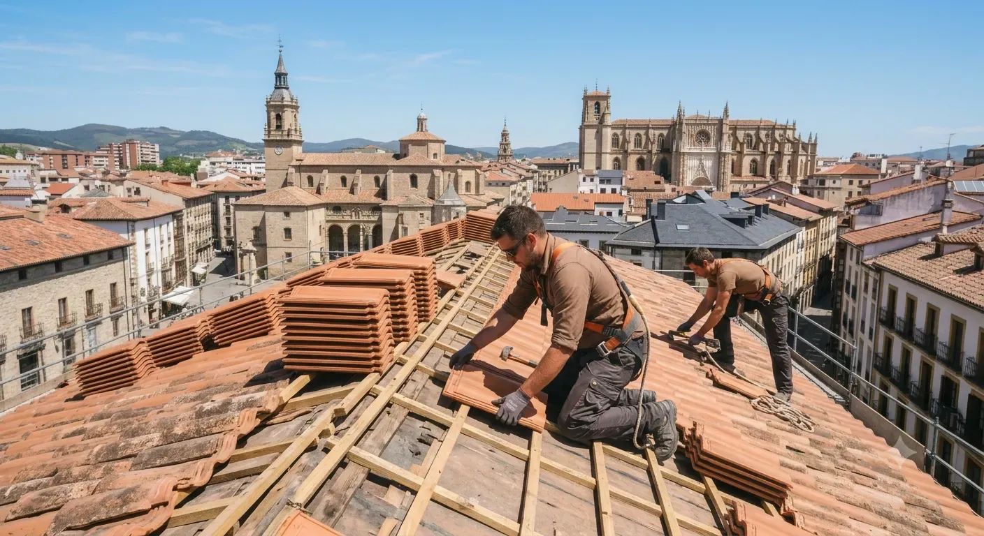 Retejado completo de una cubierta con teja cerámica en Álava